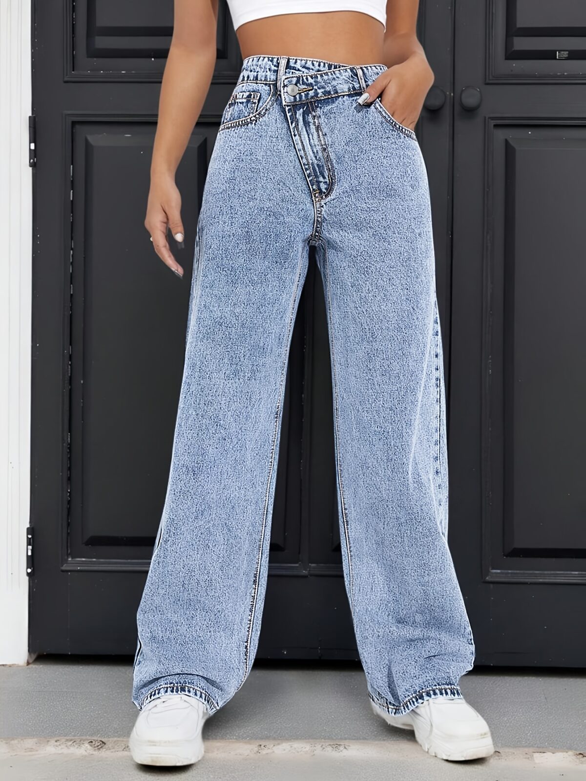 Effortless Chic Light Blue Straight Leg Denim Pants from Newness Premium denim straight leg fit versatile style