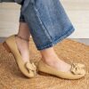 Womens elegant low heel flats with a 3D bow detail round toe and soft synthetic cover Shown in Color Name