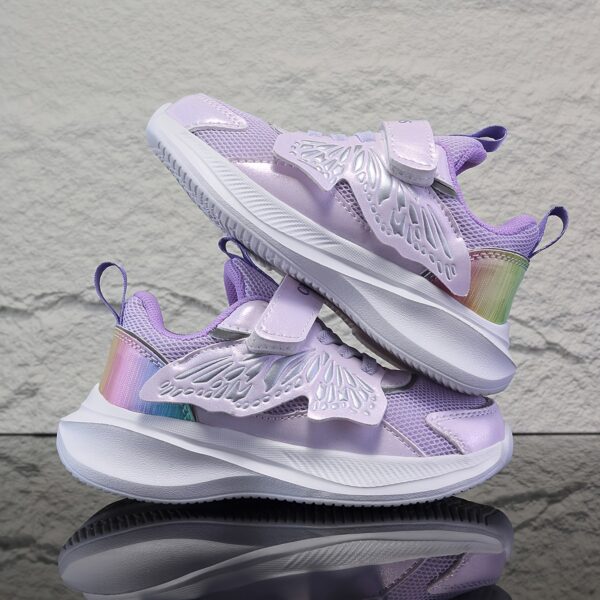Girls glitter sneakers in pastel rainbow colors with floral and cloud patterns Perfect for school running and play