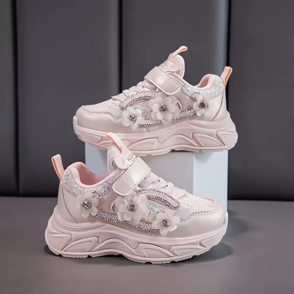 Pastel Blossom Girls' Non-Slip Lavender & Pink Sneakers. Soft, cushioned soles and easy-on closure.