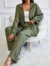 Effortless Chic Casual Pantsuit Set in smooth polyester Model showcases the complete set highlighting its comfort and style for everyday wear