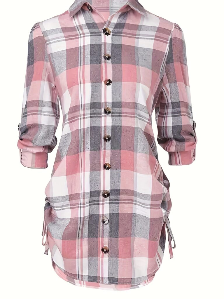 Rose Quartz Plaid Shirt Dress from Newness. A chic and stylish shirt dress, perfect for spring and summer.