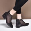 Newness Milan Chunky Black Booties Pointed toe booties with breathable mesh and a chunky mid block heel