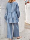 Newness Dahlia Ruffled Two Piece Set A stylish and comfortable two piece outfit featuring a ruffled design