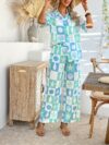 Newness Coastal Breeze Ocean Print Shirt Set A stylish two piece shirt set with an ocean print perfect for a summer vacation