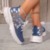 Womens Breathable Floral Print Sneakers by Newness Comfortable knit fabric with floral pattern showcasing the EVA sole for added comfort