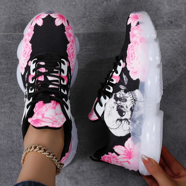 Newness Dark Bloom Skull Print Sneakers Edgy chic sneakers with a skull print perfect for elevating any look