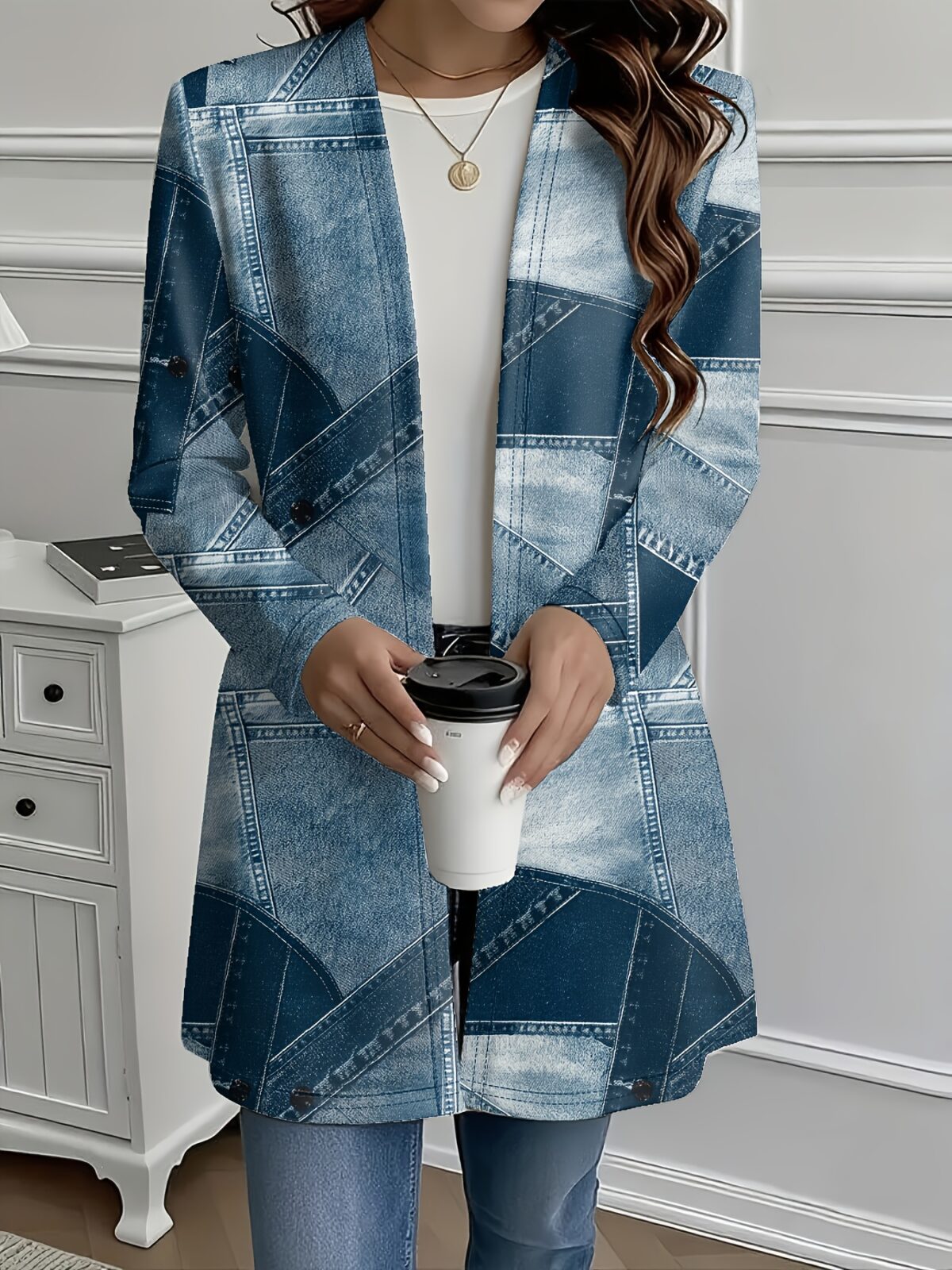Stylish and comfortable womens oversized denim print jacket from Newness Perfect for any season dress it up or down