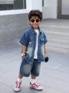 Stylish summer denim short set for boys perfect for casual outings Comfortable loose fit in trendy design