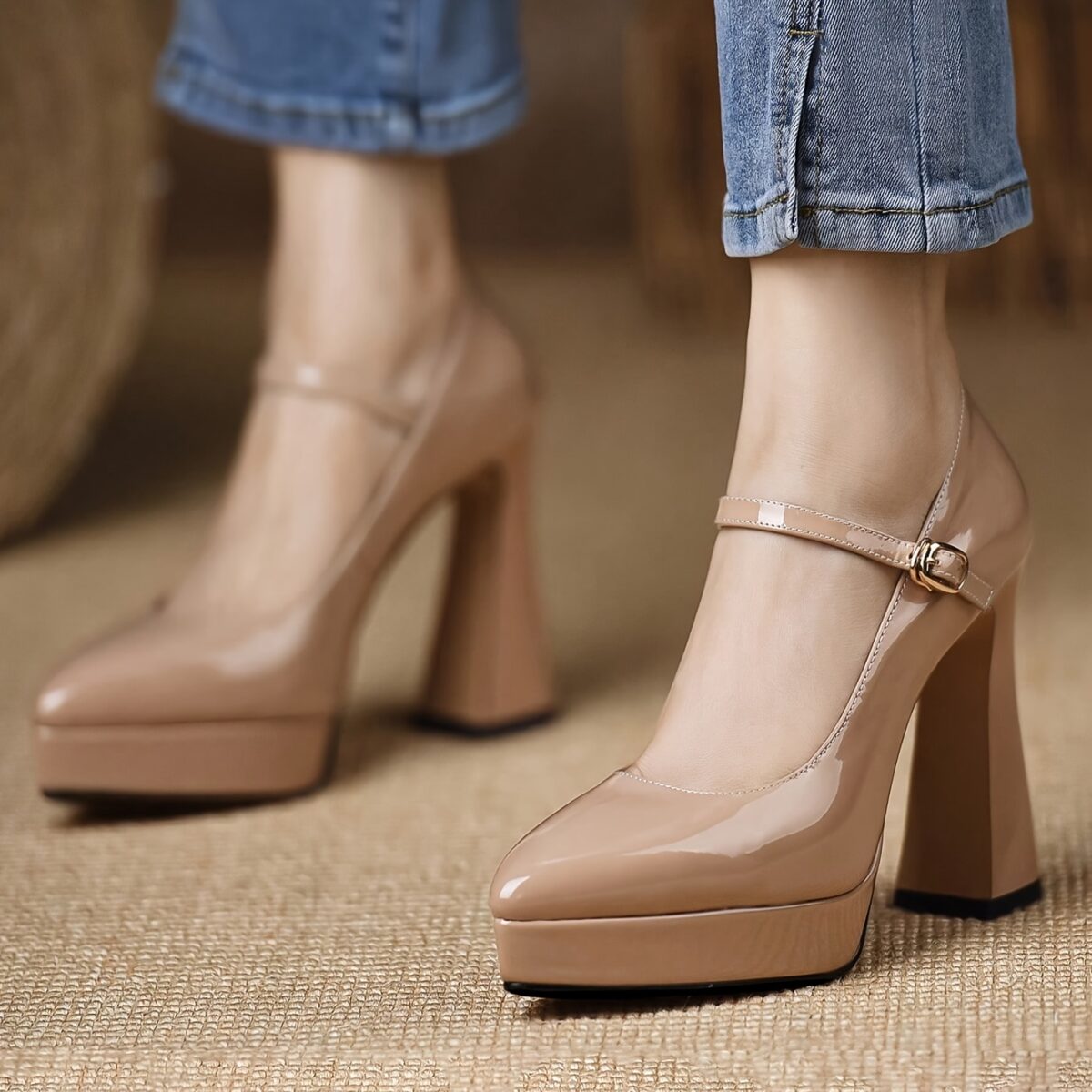 Newness Sculptural Beige Chunky Heels Elevate your style with these versatile and chic beige chunky heels perfect for any occasion