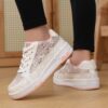 Sparkle Steps Kids Sequin Splice Low Top Sneakers in pink and silver showcasing the sequin and splice details