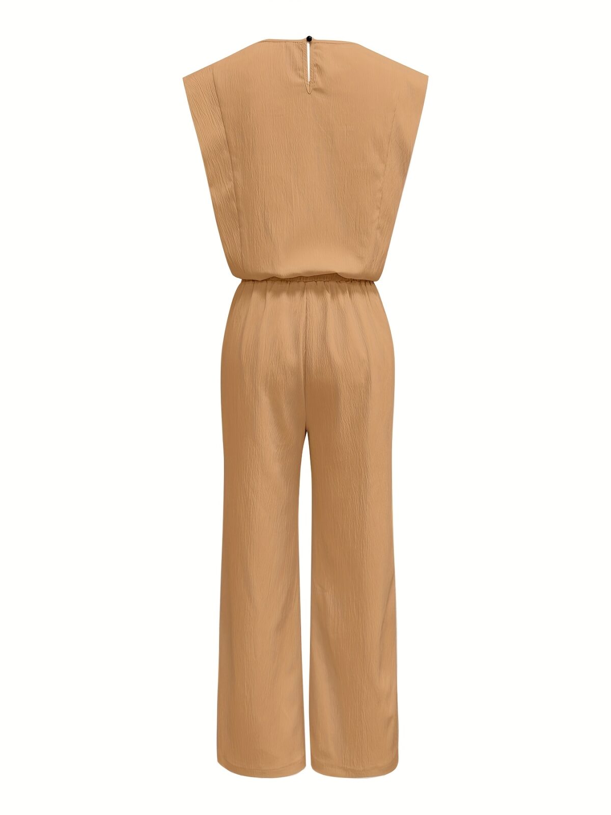 Model wearing the Newness Effortless Chic Sleeveless Wide Leg Set a stylish and comfortable two piece outfit featuring a sleeveless top and wide leg pants in luxurious polyester