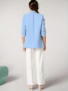 Modern Muse Womens Light Blue Casual Office Blazer a versatile light blue blazer perfect for the office or casual wear Flattering silhouette Model wearing a light blue blazer