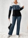 The Newness Riviera Color Block Hoodie Set in a flattering pose showcasing its vibrant color blocking and comfortable fit Perfect for spring or fall