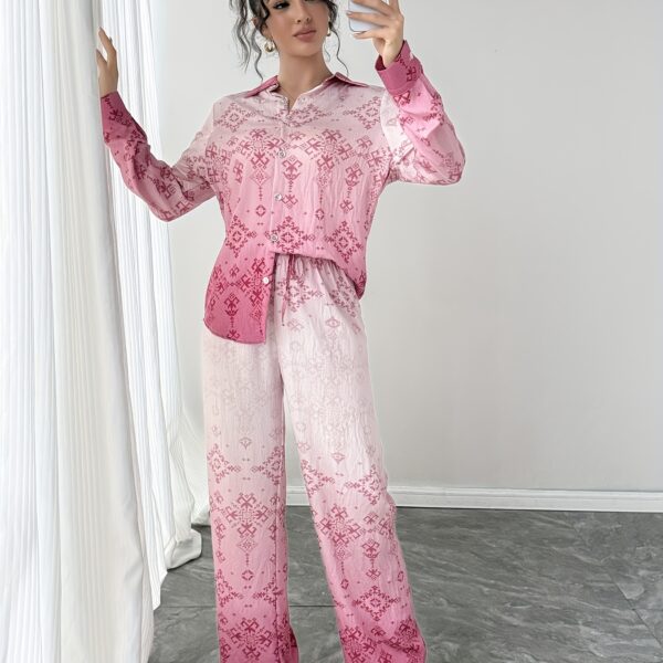 Stylish womens Dubai Nights Printed Pants Set from Newness Flattering wide leg pants and a coordinating top in a vibrant Middle Eastern inspired print Perfect for evening events or a chic daytime look