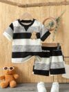 Little Champ Boys Color Block Set in springsummer colors A trendy outfit featuring a bear embroidery top and contrasting color plaid shorts perfect for playtime Ideal for boys over 3 years