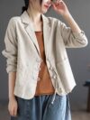 Stylish Desert Bloom womens beige blazer relaxed fit Asian inspired details perfect for office or casual wear