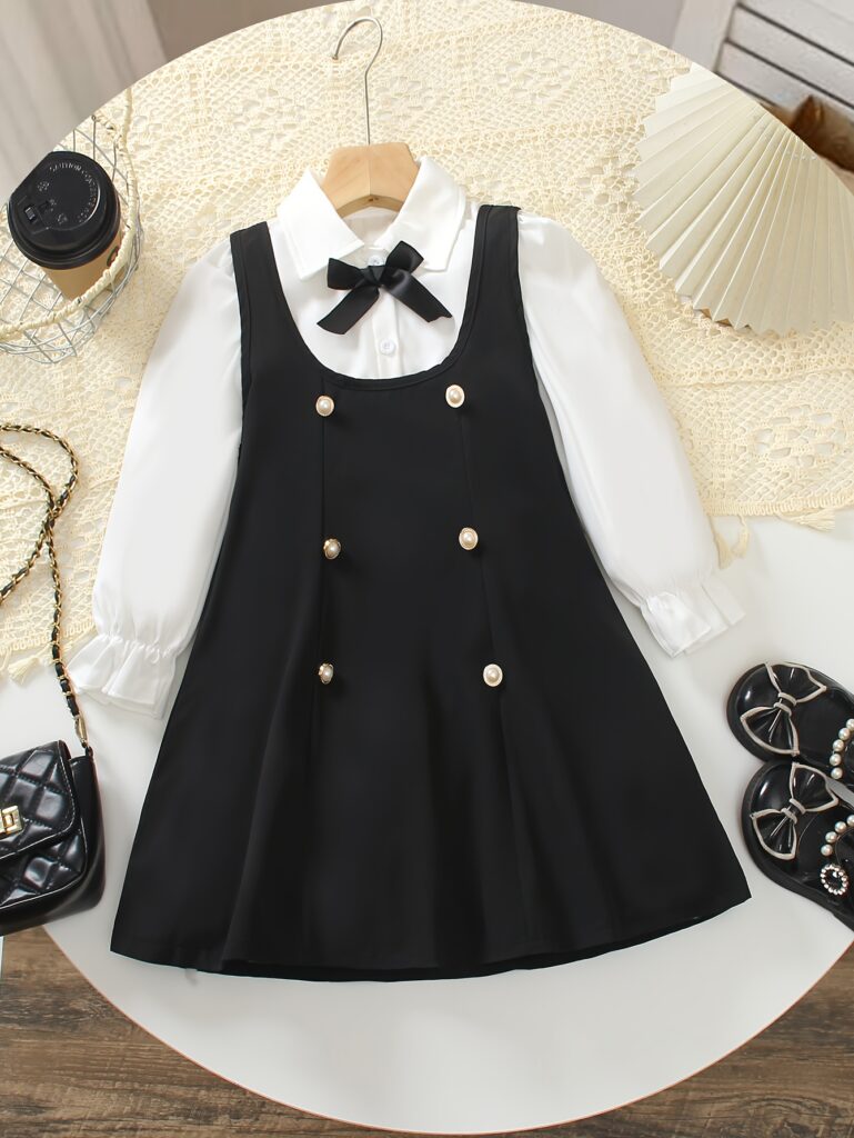Adorable girls' preppy dress set from Newness, perfect for back-to-school. Features a chic and comfortable design.