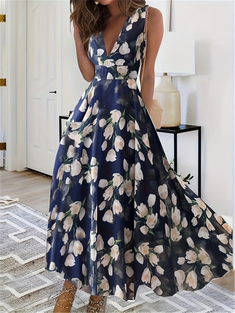 Effortlessly chic Casablanca Floral Vacation Dress from Newness, perfect for a sun-kissed getaway. Flattering floral print and comfortable fit.