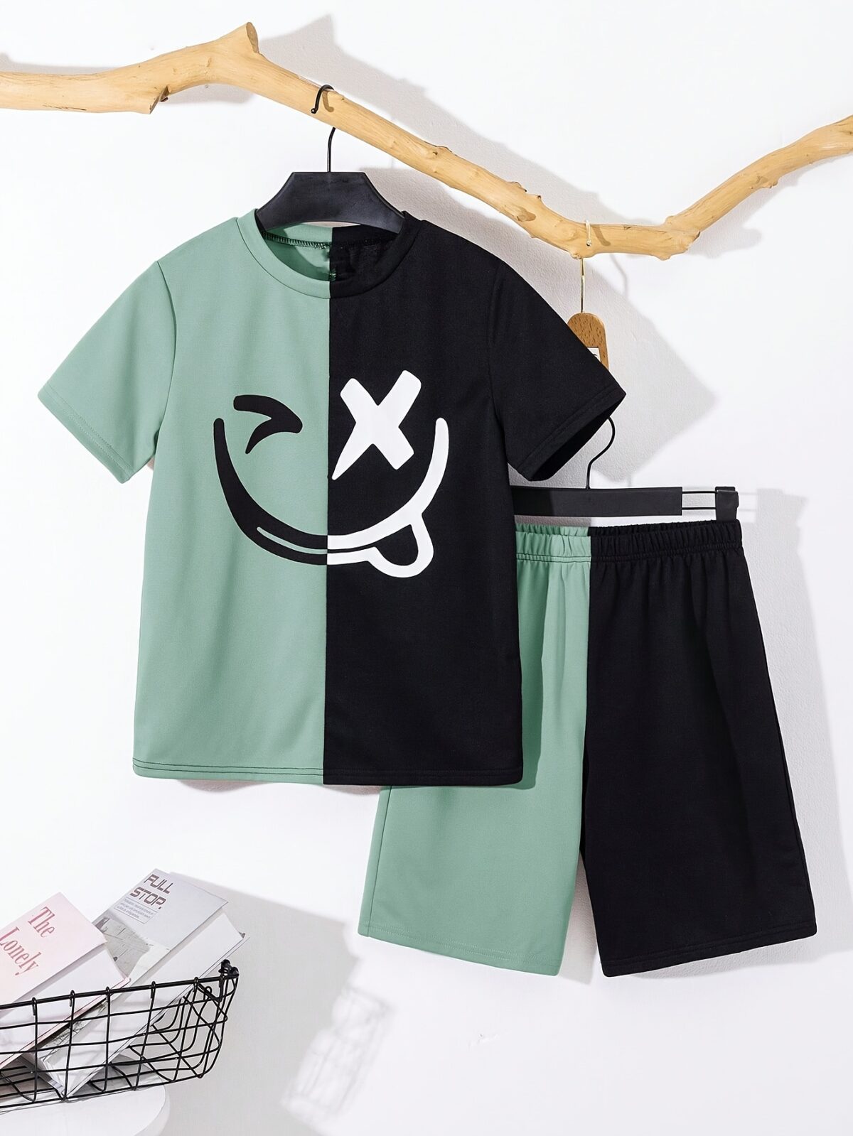 Adorable boy wearing a trendy color block set perfect for playtime school or any casual occasion The outfit features vibrant colors and a comfortable soft fabric