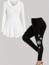 Model wearing Newnesss Winter Wonderland Snowflake Print Leggings Set a cozy and chic snowflake print leggings and top set perfect for winter festivities