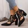 Newness Summer Breeze Hollow Block Heel Pumps Chic modern design in a nude color showcasing the stylish cut out detailing and comfortable block heel