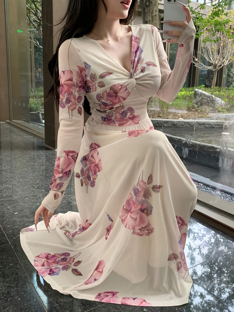 Effortlessly elegant Ethereal Bloom Floral Print Dress, perfect for any season. The versatile design transitions seamlessly from casual daytime wear to a sophisticated evening look.