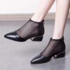 Newness Milan Chunky Black Booties Pointed toe booties with breathable mesh and a chunky mid block heel