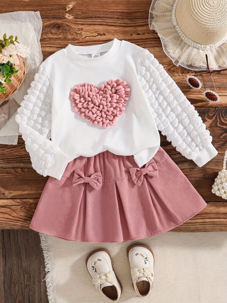 Adorable girls' heart skirt set from Newness, perfect for any occasion. Featuring a sweet and stylish design, this outfit is sure to charm.