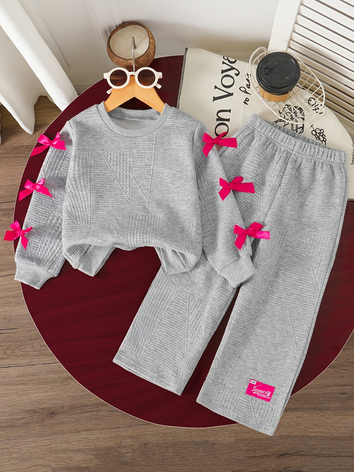 Adorable girls two piece autumn outfit cozy knit top and loose fitting pants perfect for fall adventures Dubai design