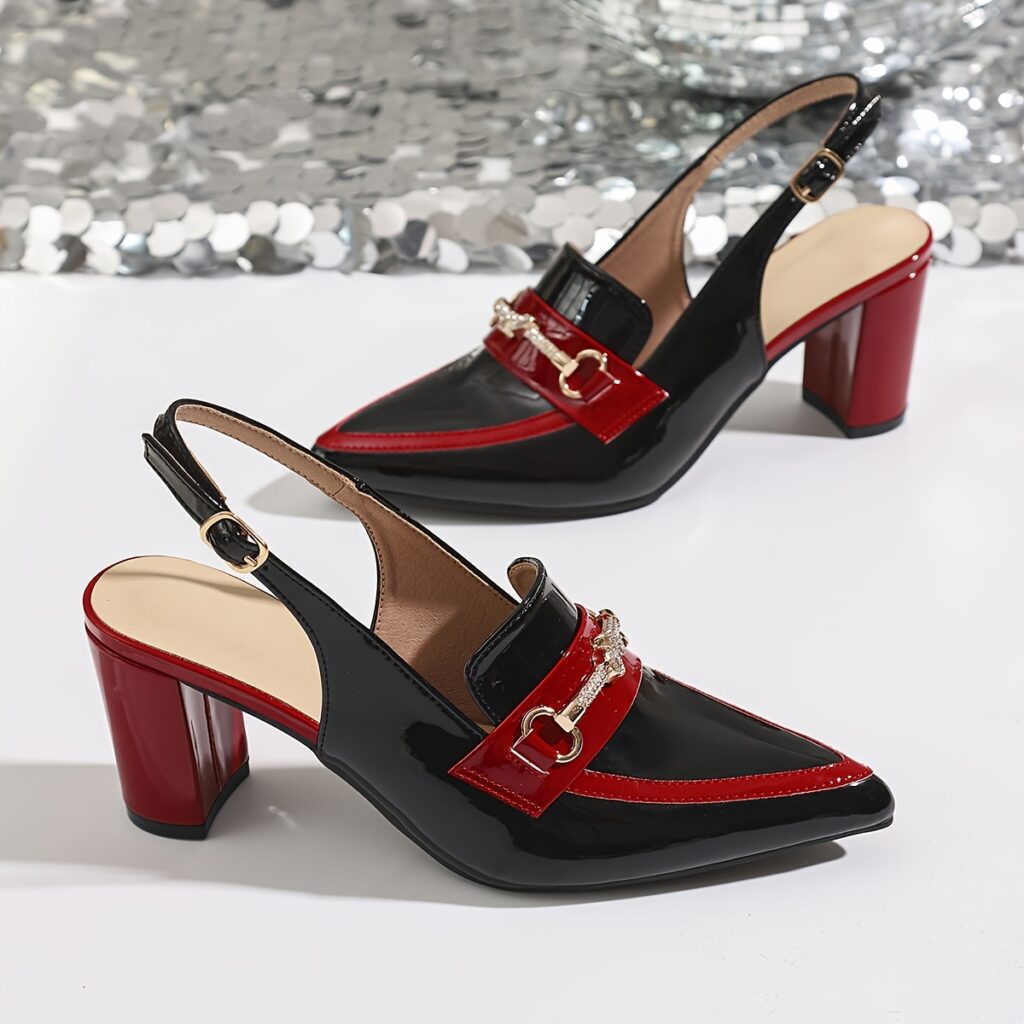 Newness Gala Rhinestone Mary Jane Heels in a chic color-block design, perfect for any occasion.