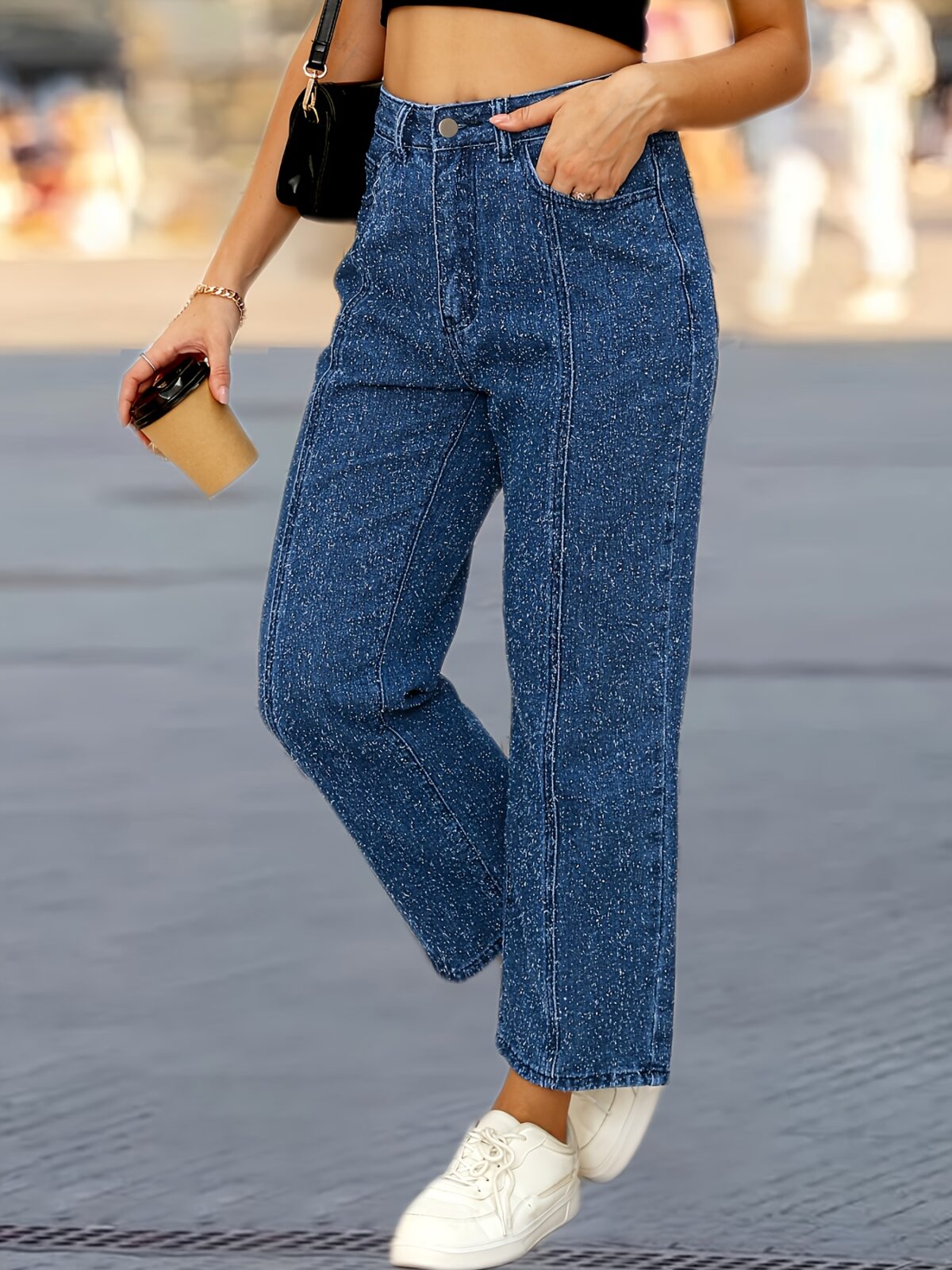 Flattering wide leg jeans in premium denim offering a chic and comfortable fit