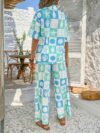 Newness Coastal Breeze Ocean Print Shirt Set A stylish two piece shirt set with an ocean print perfect for a summer vacation