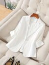 Womens elegant white blazer perfect for spring and summer offering a chic and comfortable fit Versatile jacket to elevate your style