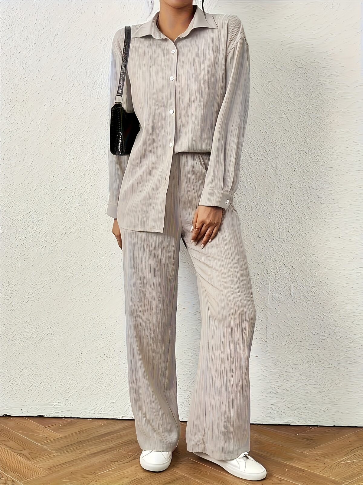 Effortless Chic Solid Color Pants Set in autumnal hues perfect for a stylish and comfortable fall look