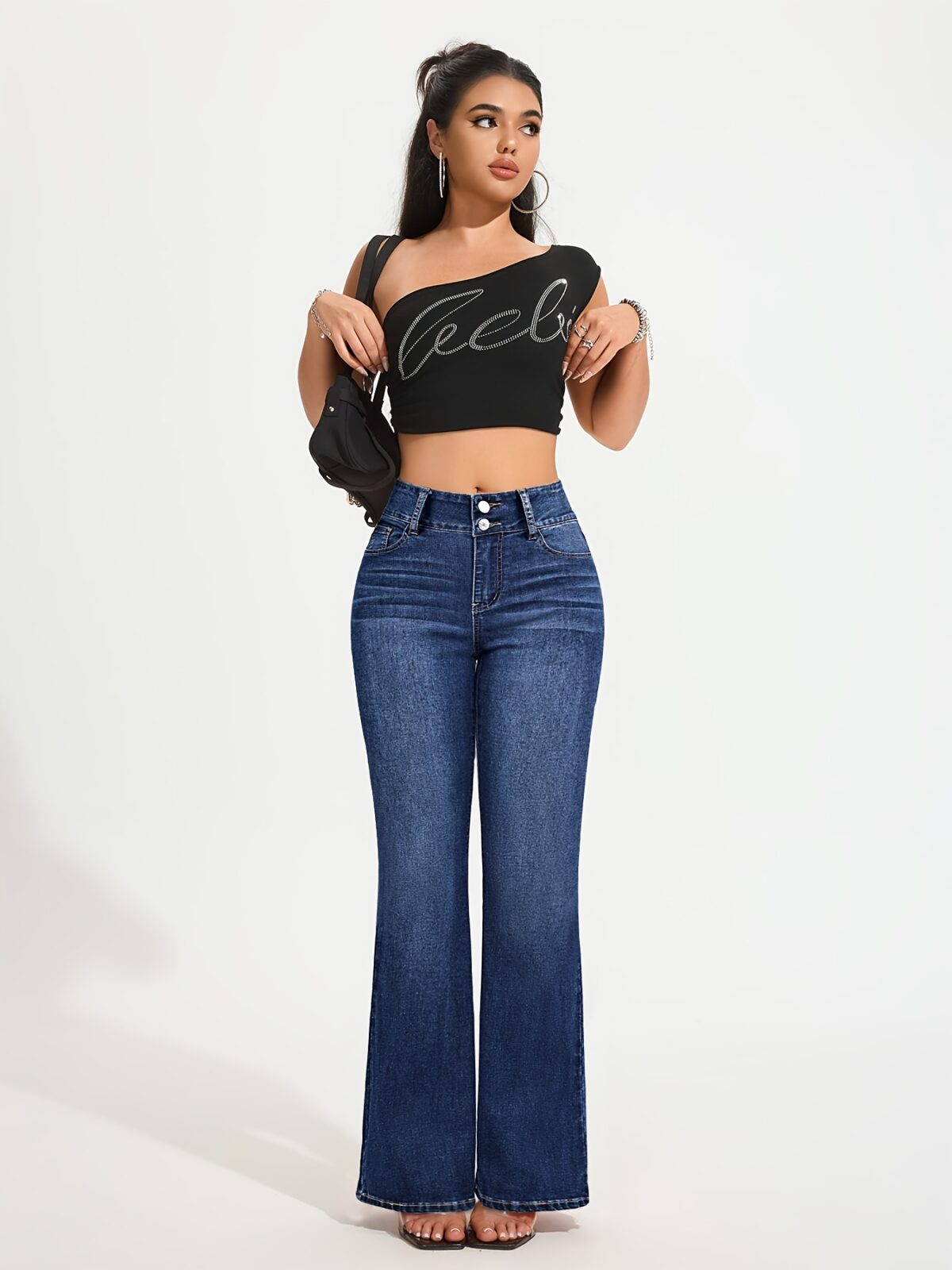 Newness Sculpt  Shine Stretch Skinny Jeans Flattering fit all day comfort Showcasing the jeans on a model