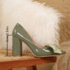 Sage Blossom Pointed Block Heel Pumps by Newness Chic pointed toe pumps with a comfortable block heel perfect for any occasion
