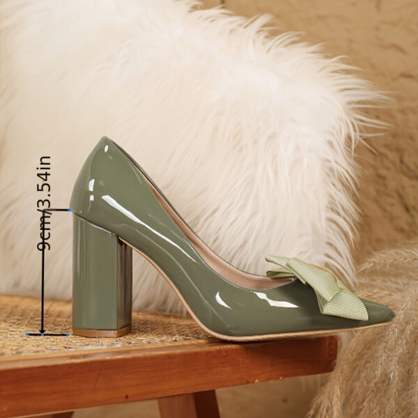 Sage Blossom Pointed Block Heel Pumps by Newness Chic pointed toe pumps with a comfortable block heel perfect for any occasion