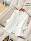 Womens elegant white blazer perfect for spring and summer offering a chic and comfortable fit Versatile jacket to elevate your style