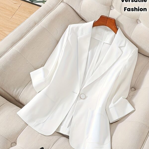 Womens elegant white blazer perfect for spring and summer offering a chic and comfortable fit Versatile jacket to elevate your style
