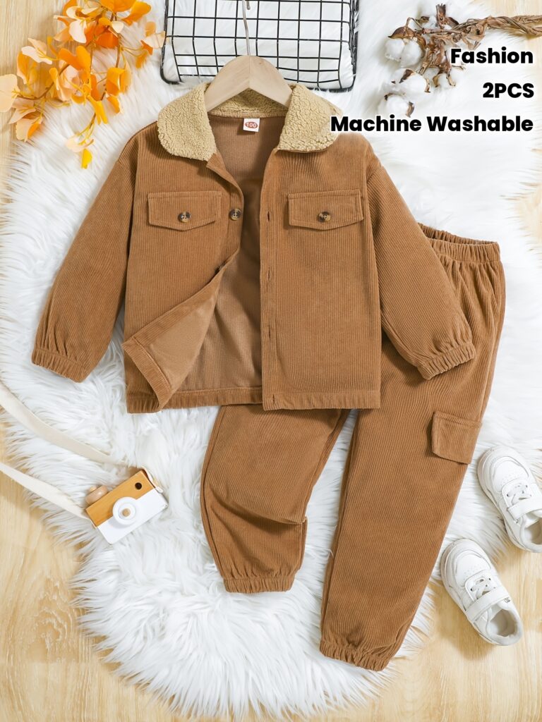Newness Cozy Champ Boys Fleece Jacket and Pants Set: A stylish and cozy fleece jacket and pants set for boys aged 12 and under, perfect for autumn and winter adventures. The machine-washable set is shown in a trendy design, offering both comfort and style.