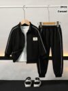 Stylish boys tracksuit set in navy blue with white stripes perfect for active play or casual wear Features a comfortable long sleeve jacket and matching pants