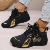 Newness Golden Dragon Accent Black Sneakers Sleek black sneakers adorned with a golden dragon accent showcasing breathable comfort and edgy design