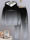 Stylish boys two piece gradient hoodie set in trendy colors Featuring a comfortable soft polyester hoodie and matching long pants perfect for everyday wear and playtime
