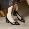 Newness Milan Black Block Heel Pumps Classic black pumps with a comfortable block heel perfect for any occasion