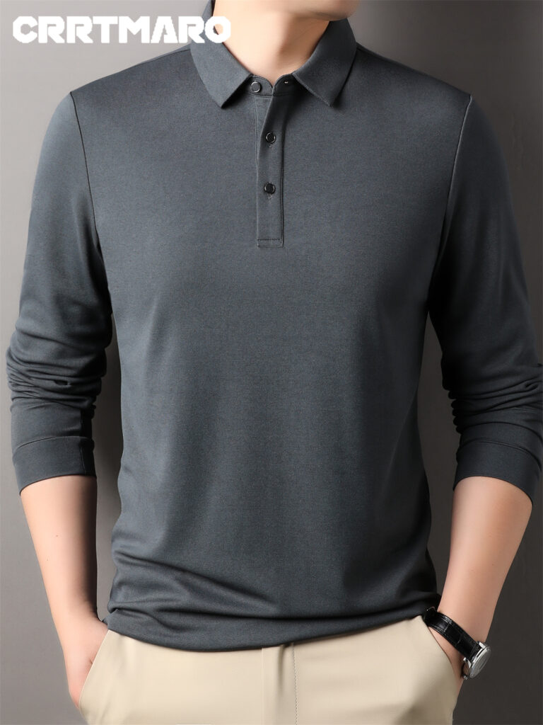 Sophisticated Style Men's Velvet Blend Long Sleeve Polo Shirt in deep blue. Close-up showing luxurious texture and comfortable fit.