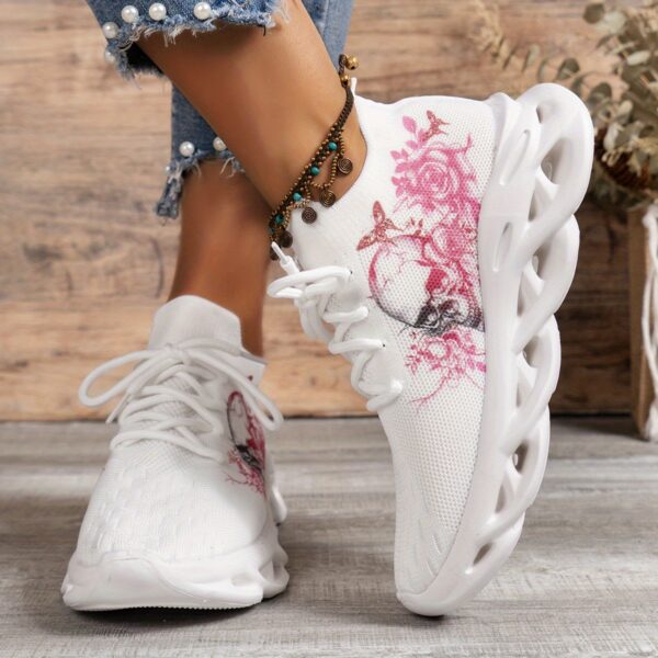 Newness Bloomsbury Floral Print Sneakers in white showcasing breathable knit fabric and lightweight TPR sole Perfect for all season wear