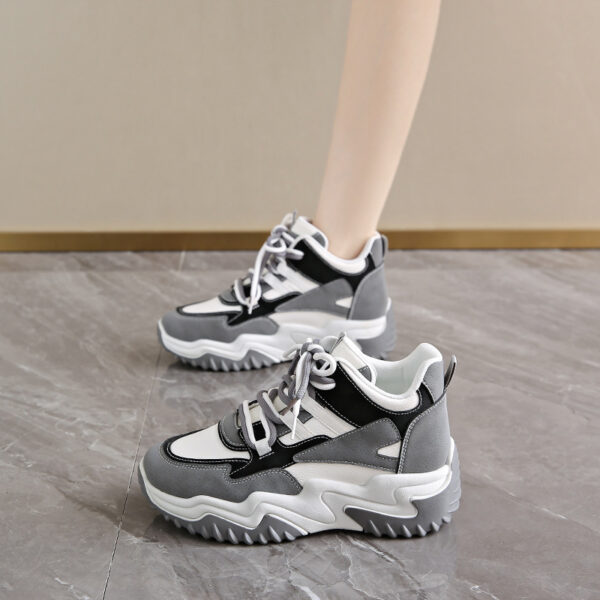 Newness Seoul Street Style Korean Dad Sneakers in white and grey, showcasing the chunky sole and trendy design. Perfect for everyday wear.