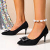 Midnight Sparkle Rhinestone Pointed Heels by Newness Elegant black pointed toe heels adorned with sparkling rhinestones
