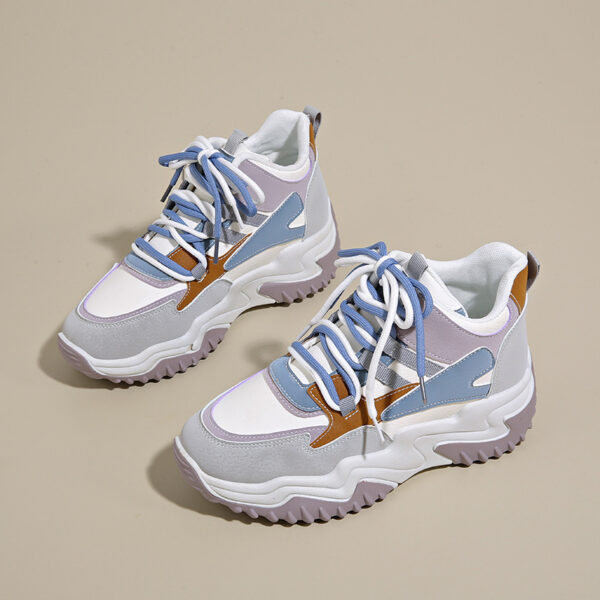 Newness Seoul Street Style Korean Dad Sneakers in white and grey showcasing the chunky sole and trendy design Perfect for everyday wear